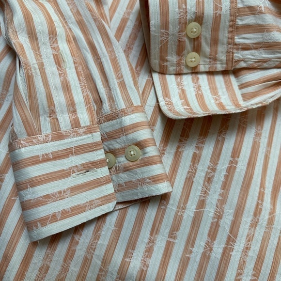 Tommy Bahama Silk Blend Palm Tree Embroidered Striped Button Down Shirt - Picture 8 of 11